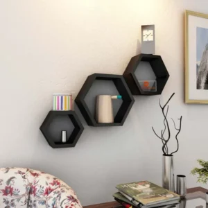 Hexagon Wall Shelves Set of 3 Black